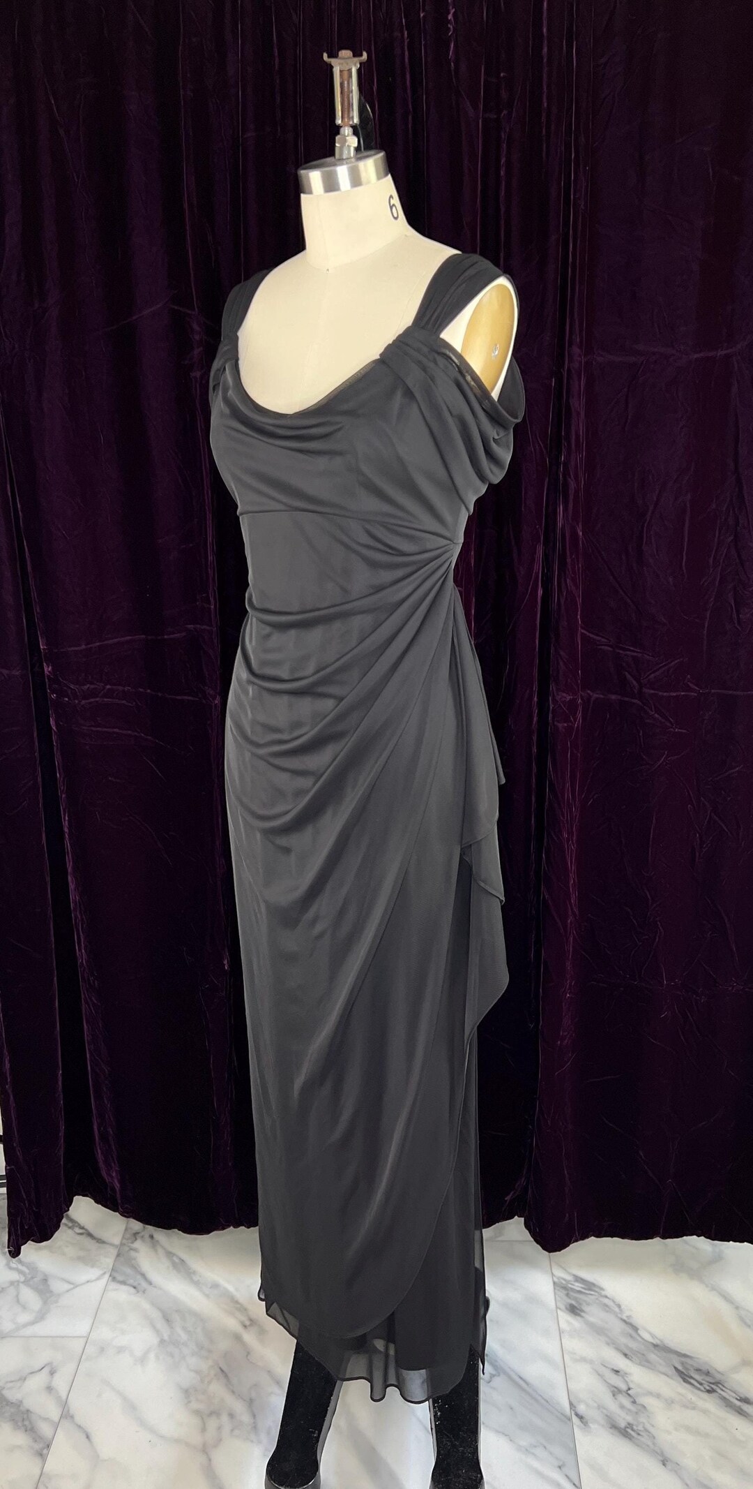 1930's OFF THE SHOULDER BLACK GOWN main image 1
