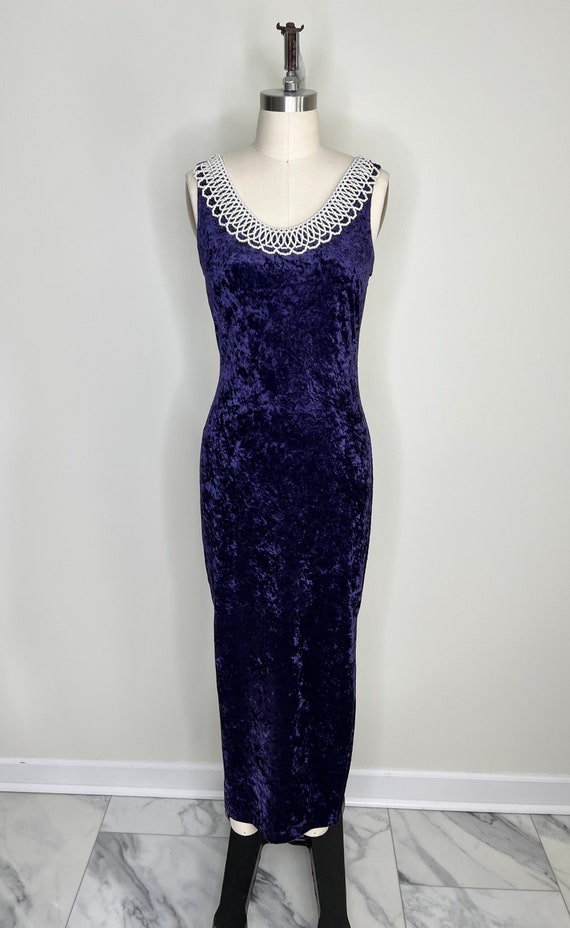 1990s Purple Velvet Gown Sz Small // Crushed Velv… - image 3