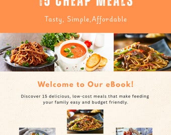 E-book com 15 refeições fáceis e baratas | 15 receitas econômicas | PDF para impressão | Download instantâneo