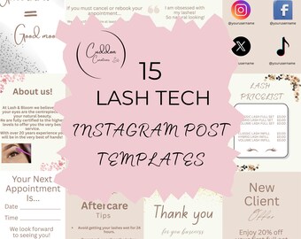 Lash Tech Instagram, Canva-Vorlage, Lash Tech-Vorlage, Social-Media-Vorlage, bearbeitbares Instagram
