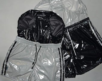 Shorts PS met slip / Sprinter Shorts – Glanzende nylon shorts PS met slip / Sprinter Kurzhose – Glanznylon PVC wetlook