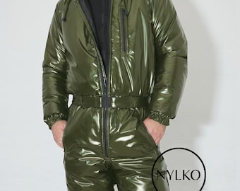 光沢ナイロンスキーオーバーオール 1K – Glanznylon 光沢ナイロン PVC Welook 15 mm パッド | スキーオーバーオール ウォーマー スキーツーリング XS-5XL