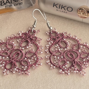 Tatted Lace Statement Ohrringe - 'Molly', Perlen Frivolite Schmuck, Statement Ohrringe, Einzigartige Ohrringe, Geschenk für Sie, Orreccini