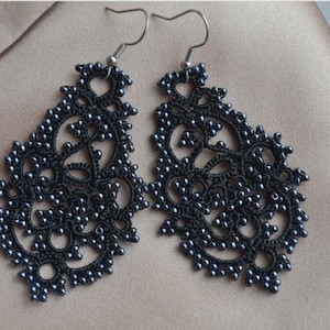 Tatted Lace Ohrringe &#39;Penelopa&#39;, Statement Ohrringe, Einzigartiger Schmuck,Perlen Ohrringe, Handgemachte Ohrringe, Geschenk für Sie, Accessor