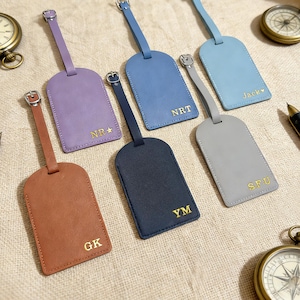 Personalisierter Vegan Leder Gepäckanhänger, Benutzerdefinierter Name Initialen Gepäckanhänger, Koffer ID Tag, Hochzeitsgeschenke, Leder Reiseset Geschenke
