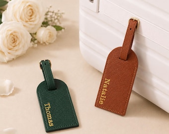 Personalized Leather Luggage Tag, Custom Name Bag Tag,  Vegan Leather Travel Accessories, Gift for Traveler