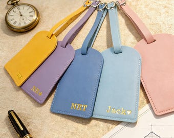 Custom Name Initials Luggage Tag, Personalized Vegan Leather Luggage Tag, Gold Stamped Leather Tag, Wedding Favors, Travel Gift for Couple