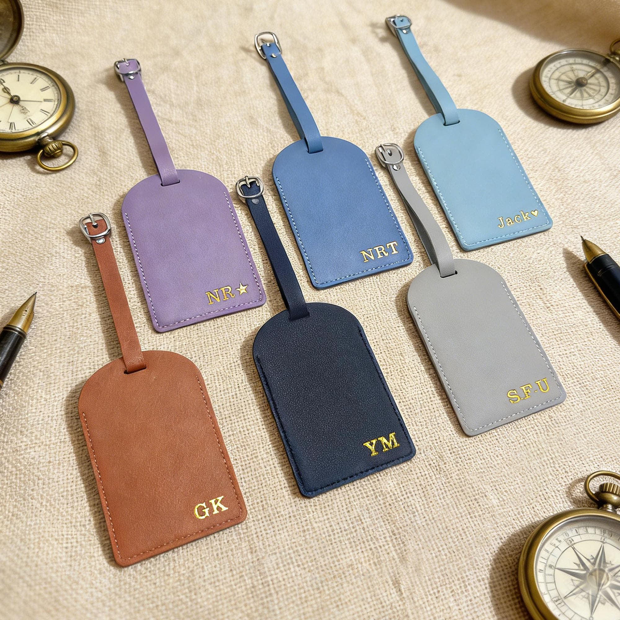 5 Etichette Per Bagagli In Pelle PU Colorate (Nero, Grigio, Verde, Blu, Rosa) - Identificatore Per Valigia 11x7 Cm