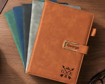 Personalized Engraved Notebook with Pen Set, Custom Logo & Name Vegan Leather Journal, Corporate Gifts, New Job Present