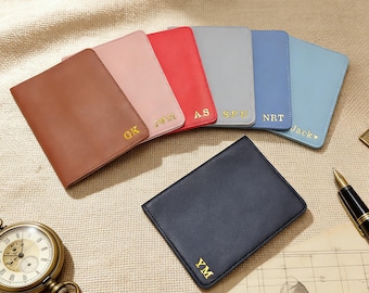 Personalized Vegan Leather Passport Holder, Custom Name Initials Passport Cover, Leather Luggage Tag, Wedding Favors, Travel Set Gifts