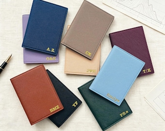 Custom Name Initials Passport Holder, Personalized Vegan Leather Passport Cover, Gold Stamped Leather Luggage Tag, Travel Gift for Him Her