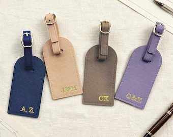 Personalized Vegan Leather Luggage Tag, Custom Name Initials Luggage Tag, Suitcase ID Tag, Wedding Favors, Leather Travel Set Gifts