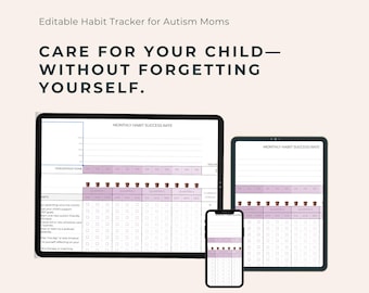 Editable Habit Tracker for Autism Moms | Google Sheets Tracker for Self-Care, Parenting & Child Support | Daily Weekly Monthly Habits