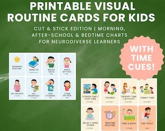 Daily Visual Routine Cards | Visual Schedule | Toddler Routine - With Time Cues | Cut and Stick Printable for Autism & ADHD