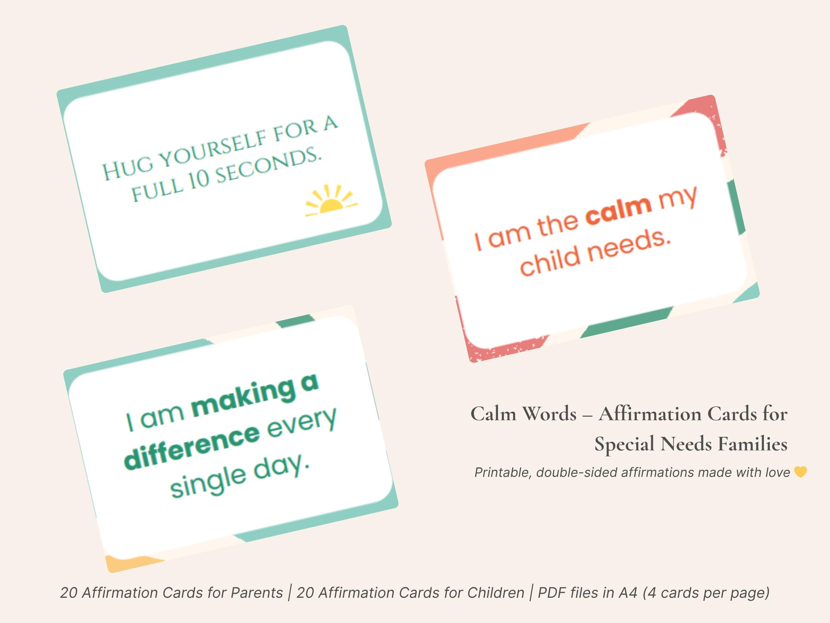 Printable Affirmation Cards for Special Needs Parents & Kids – Calm Corner Visuals, Autism Support, Gentle Parenting Tool