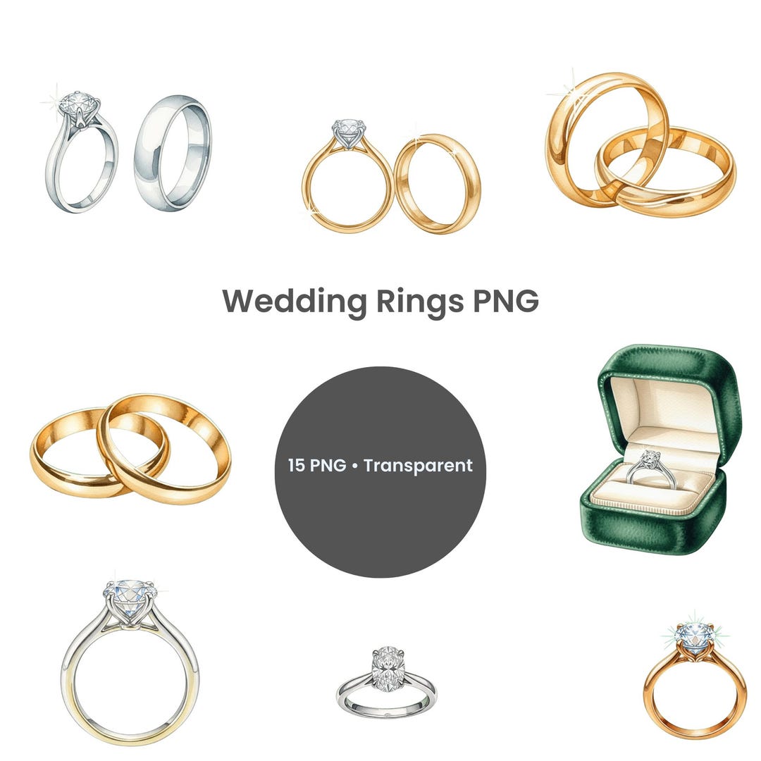 Wedding Rings Clipart, Watercolor Engagement Ring , 15 PNG Transparent ...
