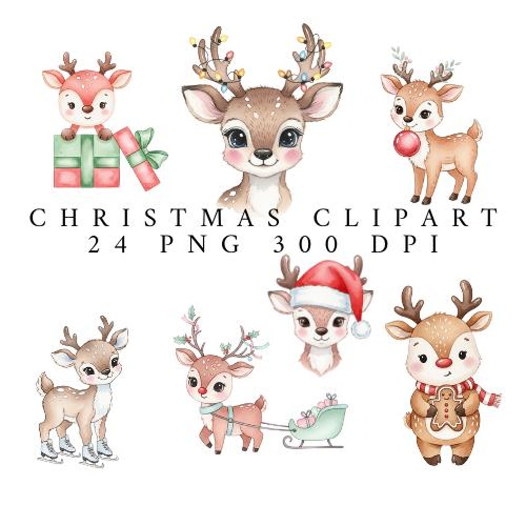 Watercolor Reindeer Clipart Set • 24 Christmas Deer PNG Bundle ...