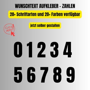 Zahlen AUFKLEBER selbst gestalten | Nummern Ziffern - Klebebuchstaben | wetterfest | Wunsch Sticker Custom Zahl | 20+ Farben | Wunschtext