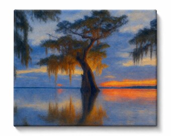 Louisiana Bayou Cypress Tree Canvas Print, Oversized Wall Art