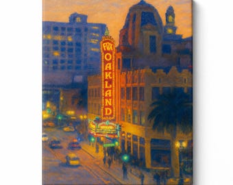 Oakland Fox Theater Canvas Print, Uptown Oakland Wall Art, Neon Cityscape Painting, Bay Area Night Scene, California Urban Decor