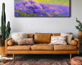 Purple Wildflower Canvas Print, Impressionist Floral Wall Art, Bedroom Large Wall Art, Ready to Hang, Baby Shower Gift, Nursery Decor