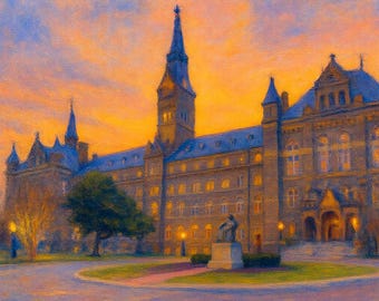 Georgetown University Healy Hall Canvas Print, Washington DC Campus Wall Art, College Architecture Painting, University graduation Gift