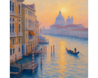 Venice Grand Canal Sunset Canvas Print, Gondola Wall Art, Italian Cityscape Painting, Romantic Venice Italy Travel Decor