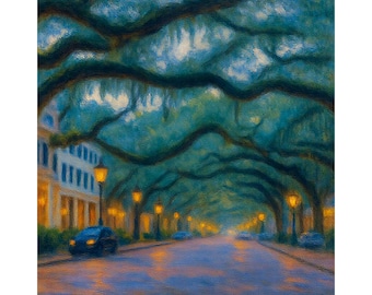 Savannah Georgia Canvas Print, Live Oak Street Wall Art, Southern City Painting, Living Room Art, Kitchen Decor, Gift