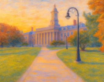 Penn State Old Main Sunset Canvas Print, University Park PA Campus Wall Art, College Architecture Painting, Nittany Lions, Graduation Gift