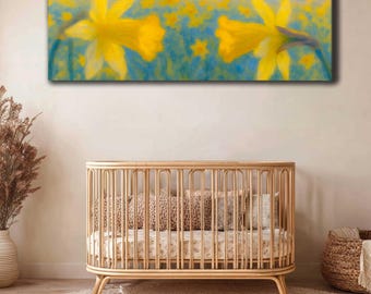 Daffodil Flower Canvas Print, Impressionist Floral Wall Art, Nursery Wall Decor, Bedroom Large Wall Art, Ready to Hang, Baby Shower Gift