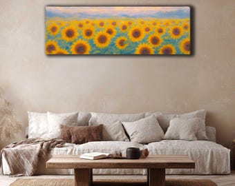 Sunflower Field Canvas Print, Impressionist Floral Wall Art, Bedroom Wall Decor, Large Living Room Wall Decor, Ready to Hang, Gift for Her