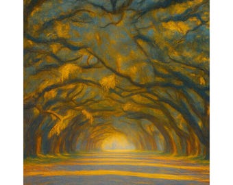 Savannah Georgia Canvas Print, Live Oak Avenue Wall Art, Southern Landscape Painting, Living Room Art, Kitchen Decor, Gift