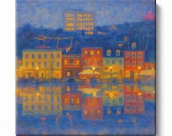 Baltimore Fells Point Thames Street Canvas Print, Foggy Waterfront Wall Art, Rainy Cityscape Landscape Painting, Large Charm City Home Decor
