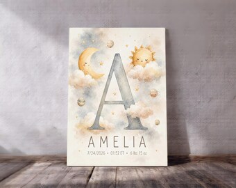 Personalized Nursery Wall Art, Birth Stats Canvas Print, Custom Baby Name Nursery Decor, Newborn Gift, Space Theme Wall Art