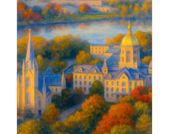Notre Dame Golden Dome Canvas Print, Basilica and Campus Fall Wall Art, University Landscape Painting, College Decor, Graduation Gift