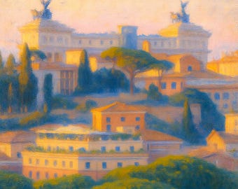 Rome Altare della Patria Canvas Print, Victor Emmanuel Monument Wall Art, Historic Rome Skyline Painting, Italian Cityscape Decor
