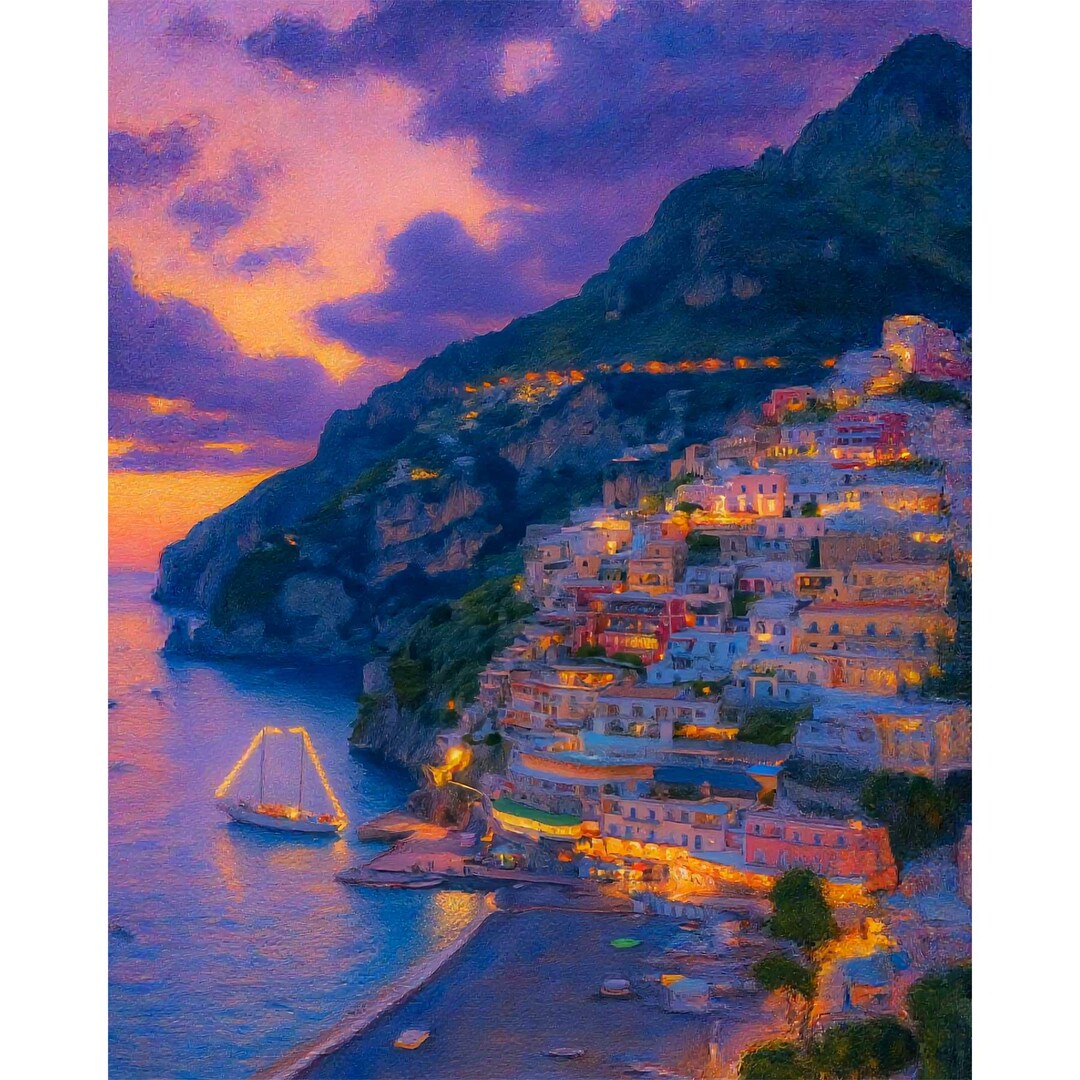 Amalfi Coast Sunset Canvas Print, Positano Italy Wall Art ...