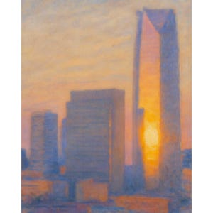 Oklahoma City Devon Tower Sunset Canvas Print, OKC Skyline Wall Art, Golden Hour Cityscape Painting, Modern Urban Decor