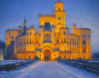 Hluboká nad Vltavou Castle Canvas Print, Czech Republic Castle Wall Art, Romantic European Palace Painting, Fairytale Travel Decor