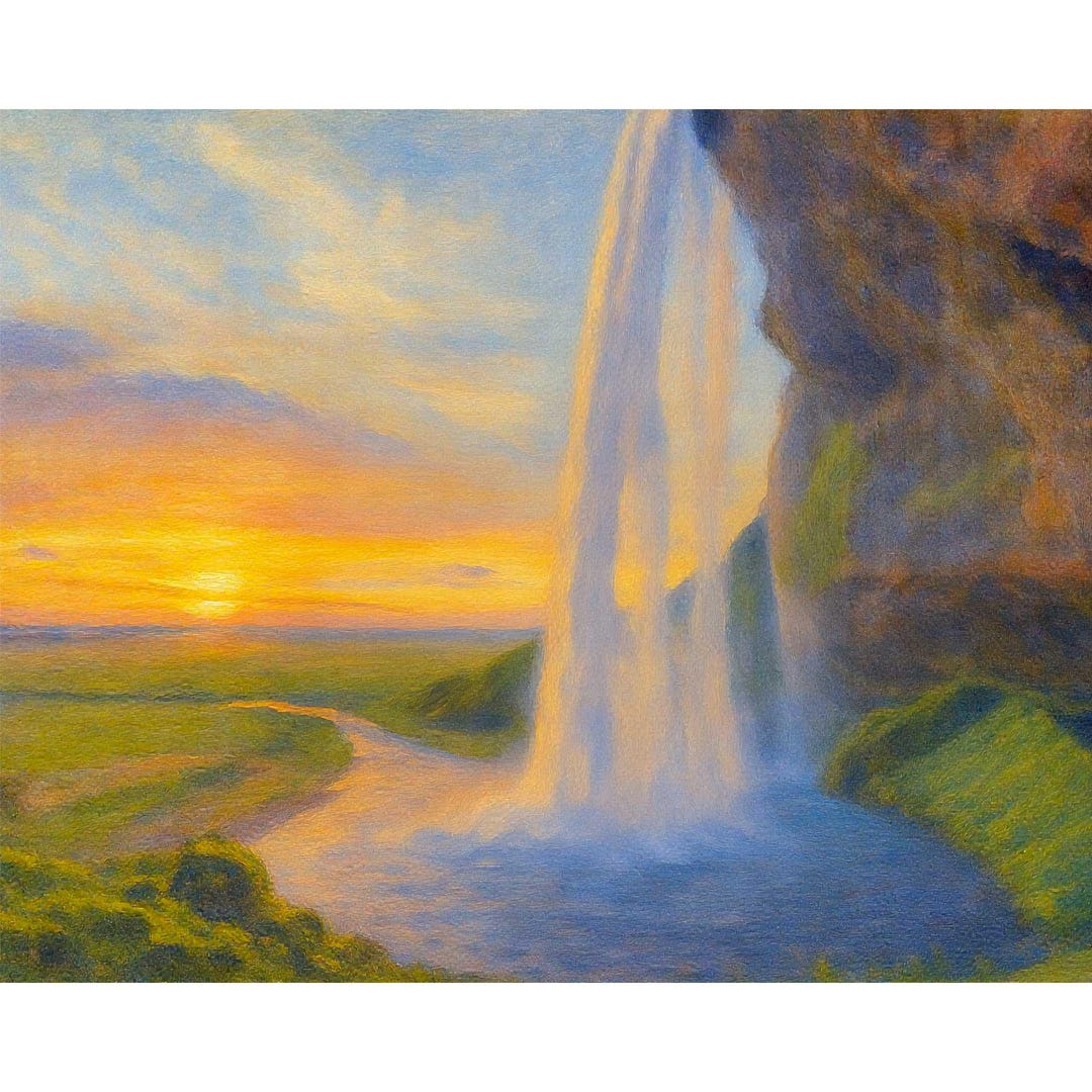 Seljalandsfoss Waterfall Sunset Canvas Print, Iceland Waterfall Wall ...