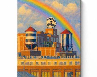 Baltimore Natty Boh Tower Summer Canvas Print, Rainbow Skyline Wall Art, Iconic Landmark Landscape Painting, Large Charm City Home Decor
