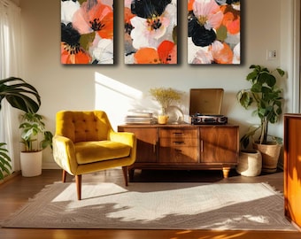 Abstract Floral Gallery Wall Set, Set of 3 Canvas Prints, Modern Botanical Wall Art, Bedroom Decor Wall Art, Housewarming Gift