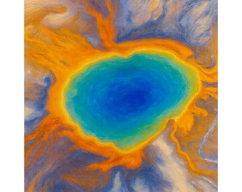 Yellowstone Grand Prismatic Spring Canvas Print, Yellowstone National Park Wall Art, Colorful Hot Spring Landscape Painting