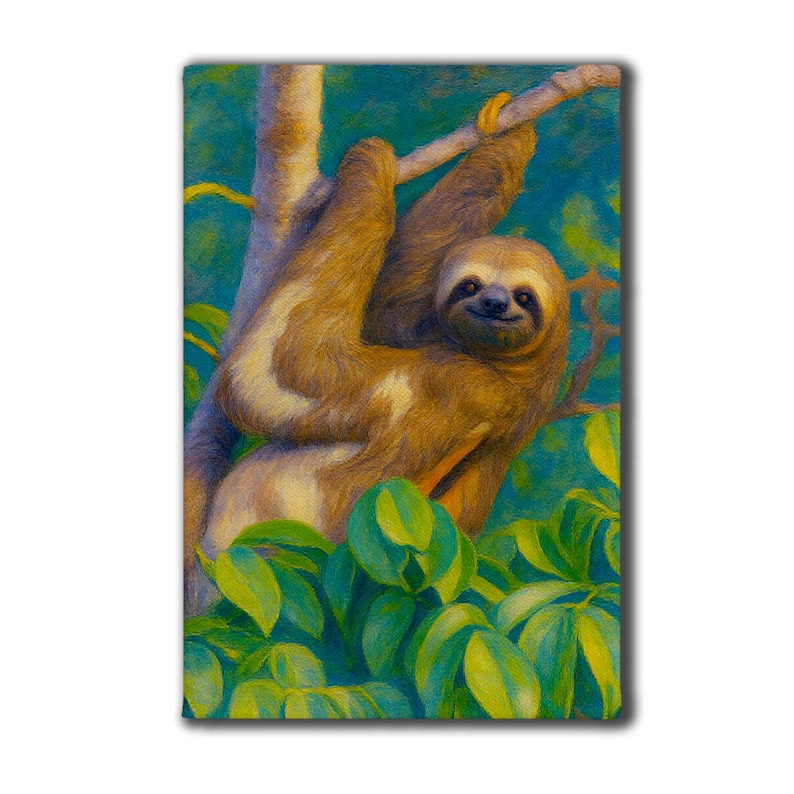Sloth Wildlife Canvas Print, Tropical Jungle Animal Wall Art, Cute Nature Painting, Rainforest Home Decor, Nursery Decor 画像 2