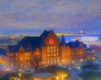 Cincinnati Music Hall Canvas Print, Over-the-Rhine Wall Art, Historic Landmark Painting, Night Lights Decor, Ohio Architecture Art