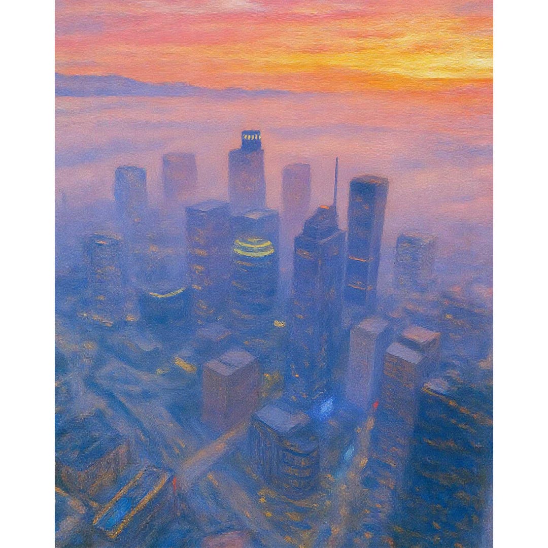 Los Angeles Downtown Skyline Sunset Canvas Print, LA Cityscape Wall Art ...