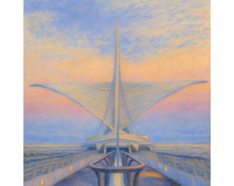 Milwaukee Art Museum Canvas Print, Calatrava Pavilion Wall Art, Wisconsin Landmark Painting, Lakefront Architecture Decor