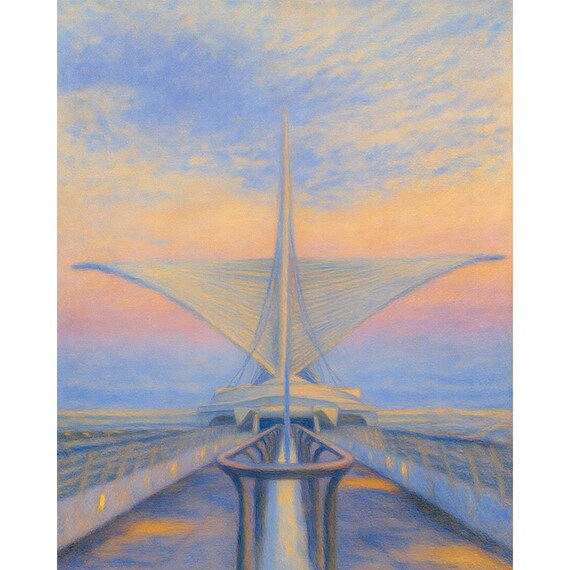 Milwaukee Art Museum Canvas Print, Calatrava Pavilion Wall Art, Wisconsin Landmark Painting, Lakefront Architecture Decor