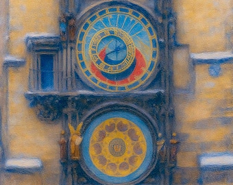 Prague Astronomical Clock Canvas Print, Old Town Square Wall Art, Prague Orloj Painting, Historic Czech Republic Travel Decor