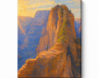 Zion National Park Angels Landing Canvas Print, Utah Canyon Cliff Wall Art, Zion Hiking Landscape Painting Decor